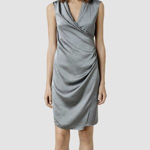 All Saints Arina Dress in Silvery Grey Japanese Cloth, size 0